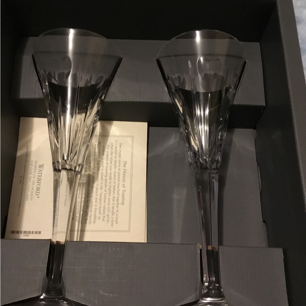 TWO Waterford Crystal The Millenium Collection "Peace" Toasting Flutes- Pair Box